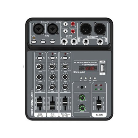 USB-mixer 4-kanals med hörlursutgång och stöd för realtidsövervakning