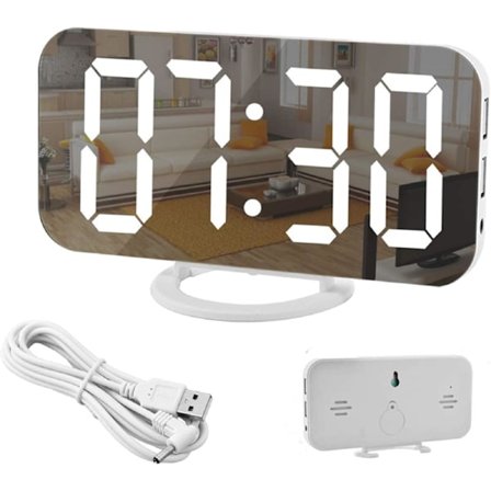 Digital väckarklocka, 6,5" LED stor skärm väckarklocka spegel med dimningsläge, justerbar ljusstyrka, 2 USB-laddningsportar, stor snooze-knapp för Hom