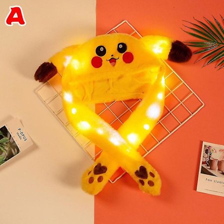 60 cm:n söpö pupu Pikachu -pehmoleluhattu liikkuvilla korvilla, hehkuva hattu, lahja vauvoille ja lapsille