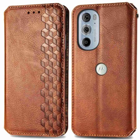 Læder Etui med A Stilfuldt Rhombus Tryk til Motorola Edge 30 Pro - Brun