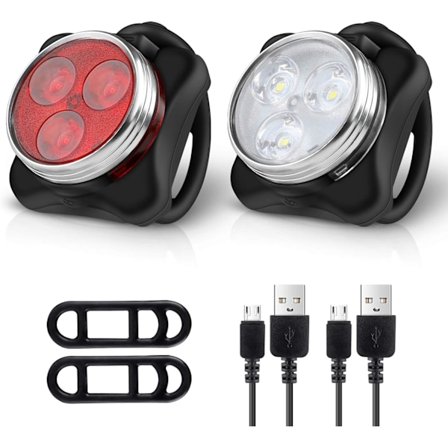Uppladdningsbart Cykelljus Set, Super Starkt Framljus och Bakre LED Cykellampa (2 USB-kablar och 4 Remmar Ingår)