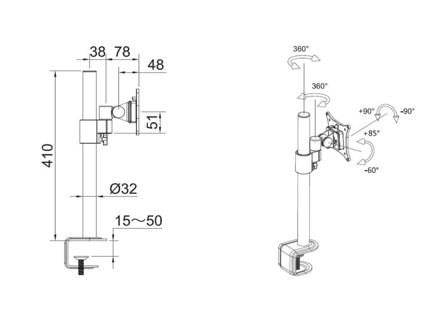 Multibrackets M VESA Deskmount Officeline Single monteringssett - for LCD-skjerm - svart