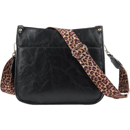 Crossbody-väska för kvinnor - Vegansk läderväska med leopardgitarrband