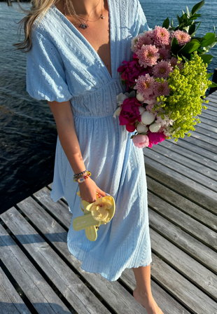 Bubbleroom - Broderie Anglaise Dress - Light blue - Kläder