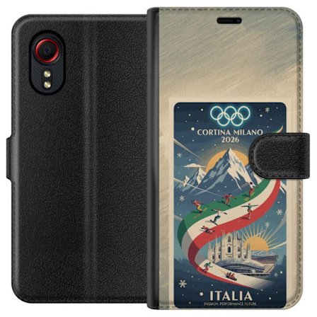 Kompatibelt Lommeboketui til Samsung Galaxy Xcover 5 Skiskytterillustrasjon med skiløper som sikter med gevær på en snødekt løype, teksten Milano