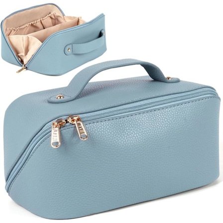 Kosmetikkveske med stor kapasitet, kosmetikkoppbevaringsveske med håndtak, bærbar kosmetikkveske med glidelås, toalettmappe