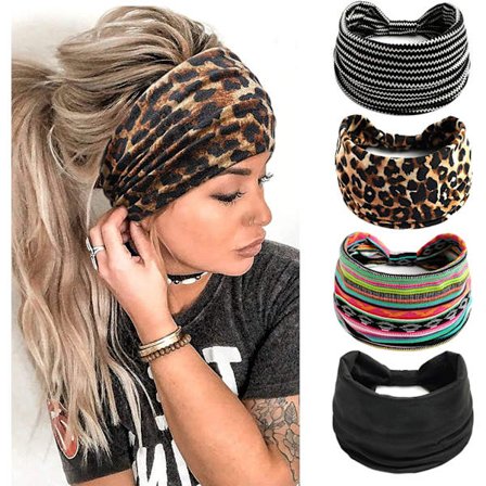 Hovedtørklæder til kvinder, elastisk blød Boho pandebånd blomst leopard