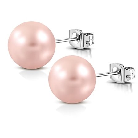 Stiftörhängen Stud Örhängen i Kirurgiskt Stål 316L i Silver Färg med Persiko Pärla & Klara Cubic Zirconia - 8 mm