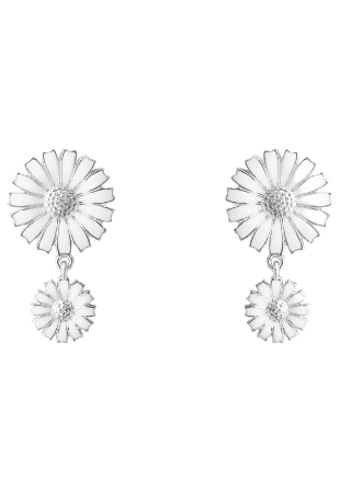 Georg Jensen DAISY ÖH RH SILVER MED VIT EMALJ 13MM 8MM Örhängen Dam ONESIZE