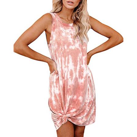 Sommar Kvinnor Tie-dye Utskrift Lös Casual Vest Klänning Kvinnor