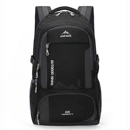 60L Vanntett Vandringssekk Lett Campingsekk Dame Herre Holdbar Dagstursekk (Svart, 60L)