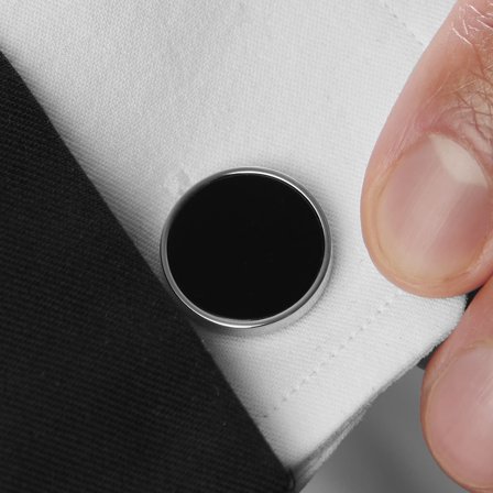 Pyöreät Hopeanväriset Kalvosinnapit Onyksilla for Men