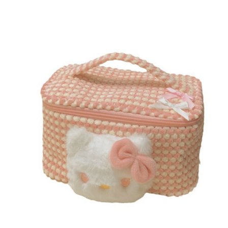 Rejse Makeup Taske med Håndtag, Sød Lille Kat Kosmetik Organizer med Børsteholder til Kvinder, Kawaii Tegneserie Hudpleje Opbevaringstilbehør