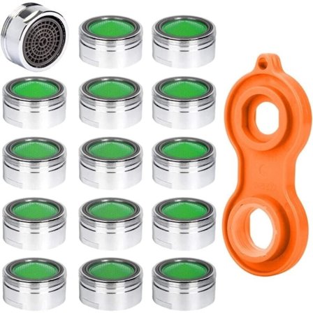 15 stk. vandhane belufter m24 i rustfrit stål med abs filter og 15 pakninger 1 skruenøgle til køkken badeværelse