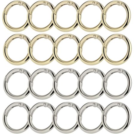 20 stk. runde karabinhager, fjederrunde karabinhager, fjederlåsringsspænde i zinklegering, nøgleringskarabinhager til håndværk og tasketilbehør, guld 
