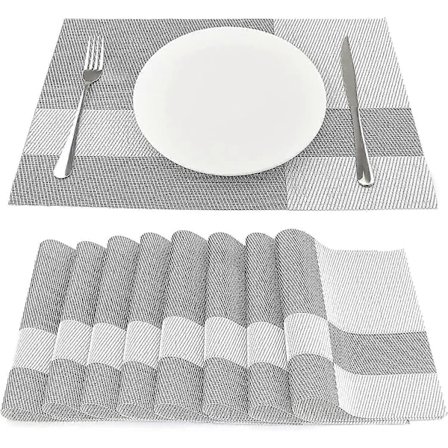 Sæt med 8 varmebestandige vinyl dækkeservietter 45cm*30cm, hvide striber