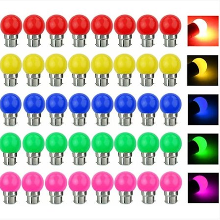 Farvet LED-pære B22 3W - Pakke med 40