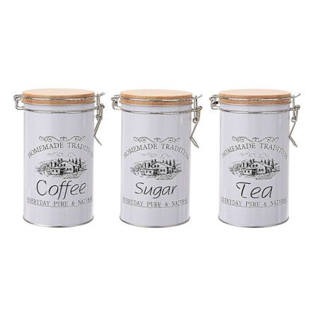 3 stk. Kaffe Sukker Beholdere Sett Stor Kapasitet Lett å Rengjøre Flerbruks Metall Te Kaffe Sukker Krukker med Lufttett Forseglet Bambuslokk