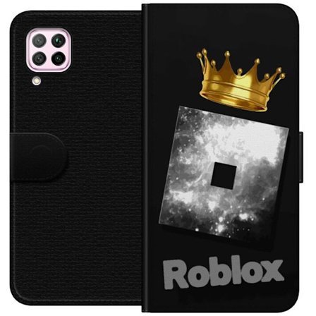 Kompatibelt Lommeboketui til Huawei Huawei P40 lite Minimalistisk svart og sølvfarget Roblox-symbol med gylden krone og luksuriøs gamer-estetikk på