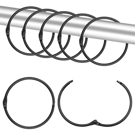 30 stk. sorte åbne gardinringe, 50 mm bruseforhængsringe, metal bruseforhængsringe egnet til dørgardiner