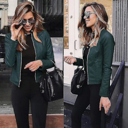 Solid Høst Dame Sykkeljakke Fuskepels Skinnjakke Yttertøy Glidelås Antrekk Vår Høst Dame Mote Kort Tynn Damejakke Rask