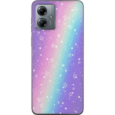 Kompatibel Mobilcover til Motorola Moto G14 Rainbow-farvet pastelbaggrund med hvide stjerner og glitrende prikker i blød overgang