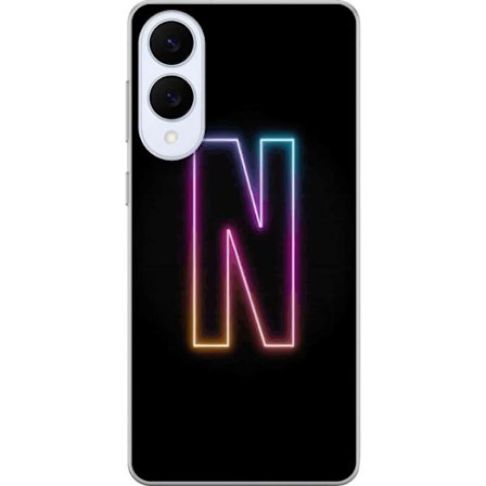 Kompatibelt Mobildeksel til Samsung Samsung Galaxy S25 Edge Minimalistisk neonbokstav N i fargeskiftende lys mot svart bakgrunn