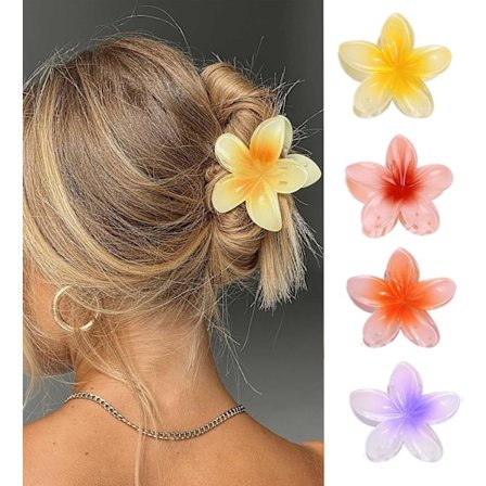 Pakke med Store Blomster Hårklemmer, Skridsikre, Stærke Hårklemmer til Tykt Hår, 4 Farver at Vælge Imellem