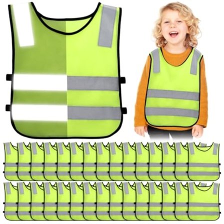 30-pakning refleksvester for barn, godt synlig neongul med justerbare stropper for utendørsaktiviteter, sykling, løping