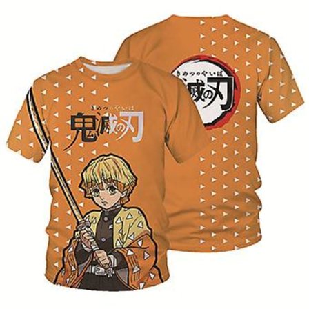 Unisex Demon Slayer Tegneseriefigurer Trykt Mode T-shirts Tee Casual Korte Ærmer Topper Gaver (M Agatsuma Zenitsu)