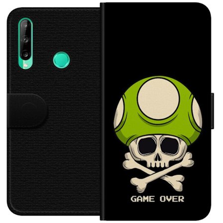 Yhteensopiva Lompakkokotelo Huawei Huawei P40 lite E Pelimotiivi, jossa on kuolonsyöjä ja vihreä sieni retro pelityylillä ja tekstillä game over
