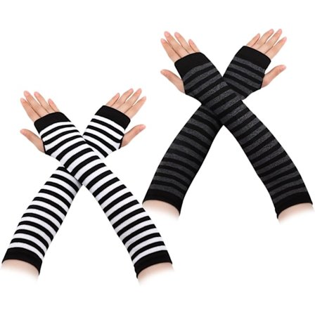 2 par stribede armvarmere lange fingerhandsker - spot salg