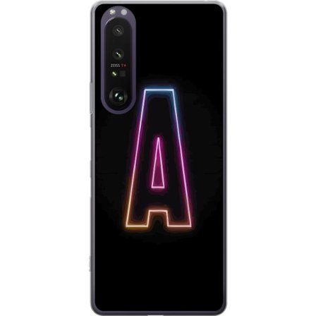 Kompatibel Mobilcover til Sony Sony Xperia 1 III Minimalistisk neonbogstav A i regnbuefarvet lys mod sort baggrund i moderne typografisk stil