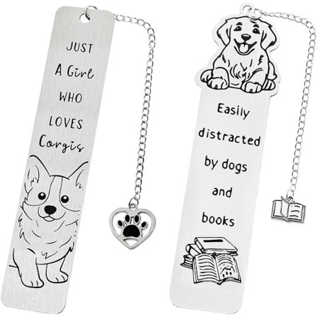Söta Bokmärken för Hund & Katt, Metall 2 st, för Lärare, Kollegor, Äldre och Hund- & Kattägare m.fl., Gåvor till Hund- & Kattälskare, 