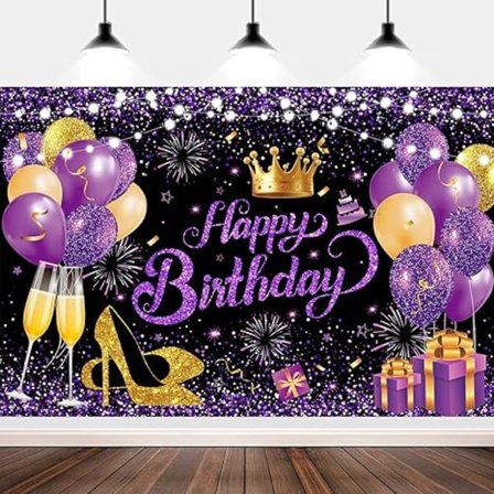 180 x 120 cm Glitteriä Purppura Kultaa Hyvää Syntymäpäivää Valokuvaustaustat