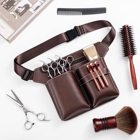 Brun Kunstlæder Barber Saks Taske med Bælte til Frisørsakse, Frisørsaloner og Spa
