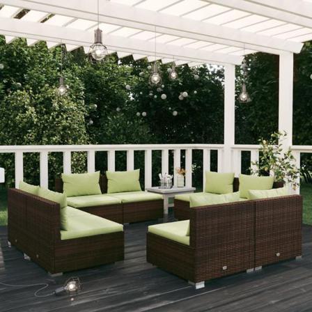 Vidaxl Loungegrupp För Trädgården Med Dynor 8 Delar Konstrotting Brun
