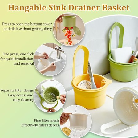 Diskho sil korgar med enknappsavlopp, snäppfäste och avtagbar design – en kökshjälpare, 3-pack