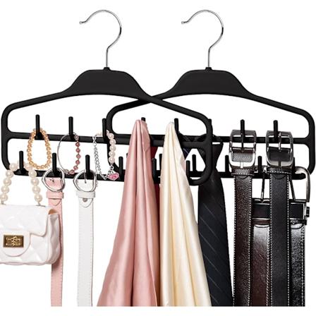 2-pakks belteholder, 360 graders roterende slipsholder med kroker, sklisikker, slitesterk opphengsklokkearrangørtilbehørsholder, 39*41cm