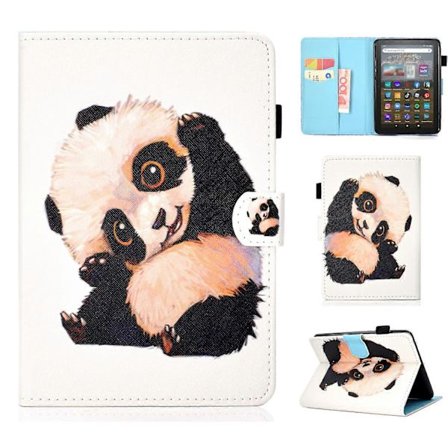 For Amazon Kindle Youth Edition 2022 Folio Flip Nettbrett Stativ Veske Sydd Linje PU Lær Kortholder Beskyttelsesdeksel Panda Vinker