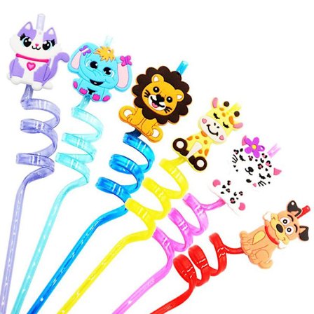 24 Cute Animals Straws 6 Designs Great for Birthday,Christmas Party Favors and Party Supplies