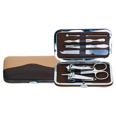 Manicuresæt i 7 dele af rustfrit stål med praktisk etui