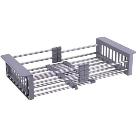 Tørkestativ for oppvask - Justerbart rustfritt stativ med feste for kjøkkenvask | Fungerer også som frukt- og grønnsaksorganisator_OF