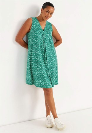 Cellbes of Sweden - V-ringad, ärmlös trikåklänning - grön/mönstrad - för damer - 42/44