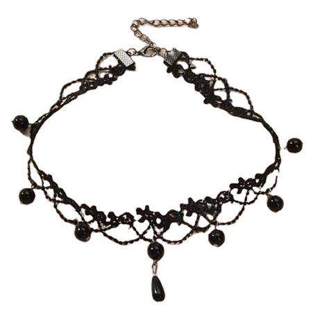 Pärlband i spets, Boho-halsband, vitt spetsband med pärlhänge, vintage blomspetsband