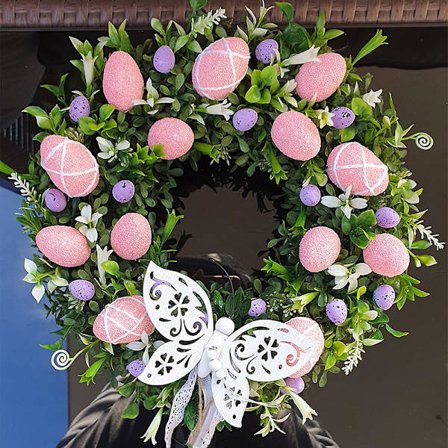 2D Påskekrans Dørdekor Sommerfugl Egg Sesongbasert Vårkrans Ornament Prop