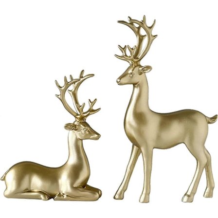 2 st julrenarfigurer, hartskulptur i resin, miniatyrfigur, julhjortstaty, konstgjorda djurhantverk, heminredning, prydnad (solid Go