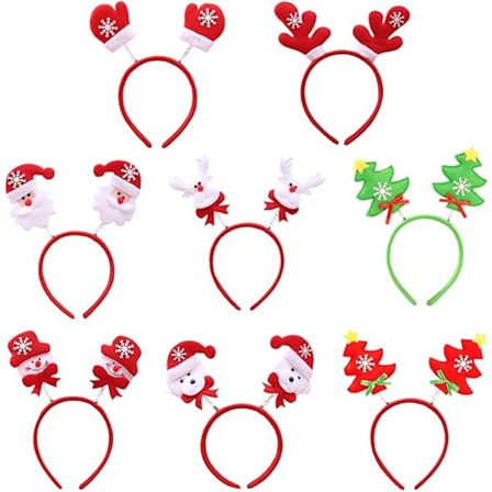 8-pack Julpannband Jultomte, Snögubbe, Ren, Julgran, Hårband, Blandade Hårprydnader[TB]