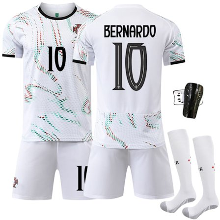 25-26 Portugal udebanesæt hvid fodbolduniform sæt Nr. 7 Ronaldo Nr. 10 B Silva trøje 8 B Fee 11 Phillips Nr. 10 med sokker + beskyttelsesudstyr