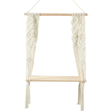 Rustiikkinen Boho Makrame Riippuva Hylly 1 Tason Hylly Puinen Seinähyllyt Makuuhuoneeseen Keittiöön